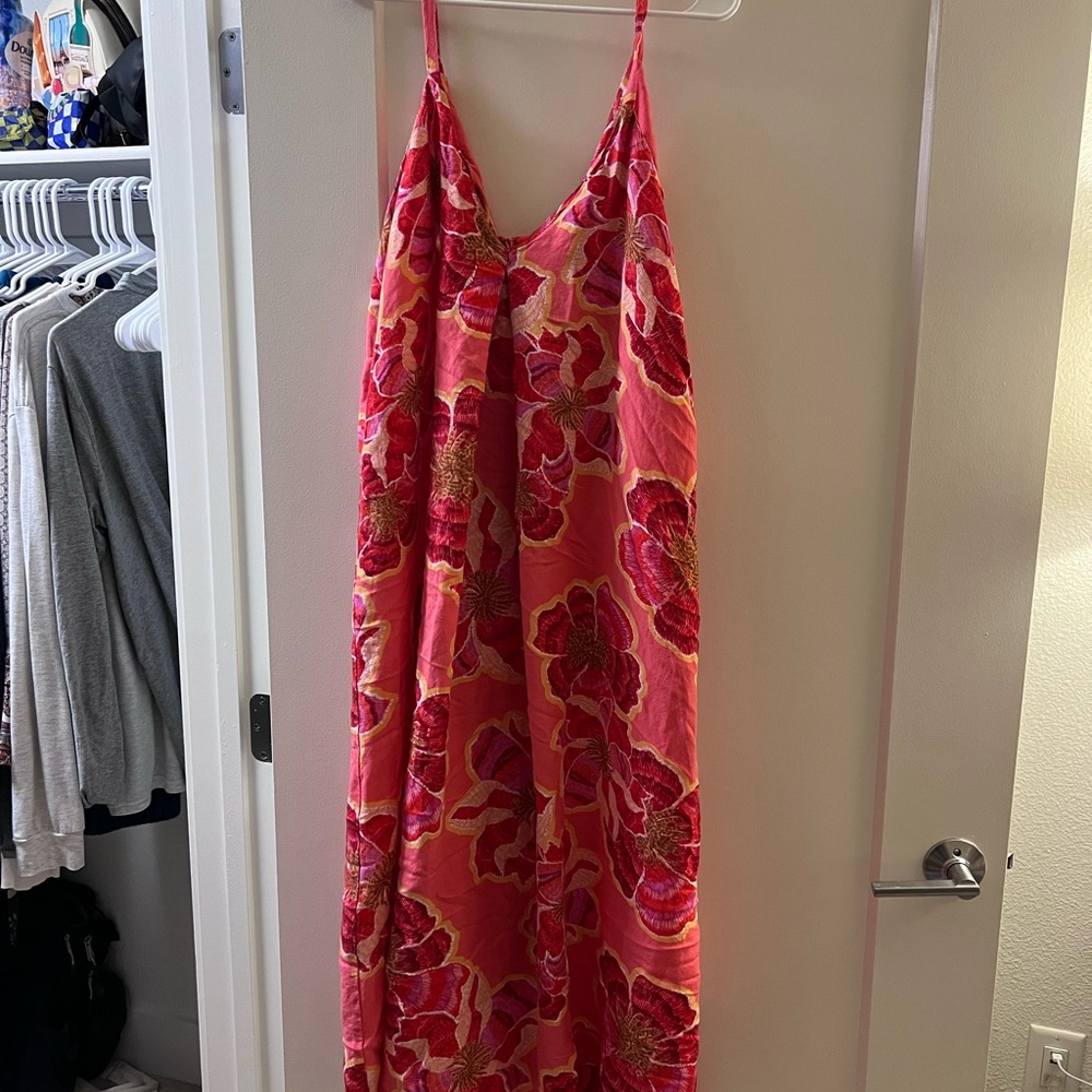 LOFT Floral Pink and Red Maxi Dress